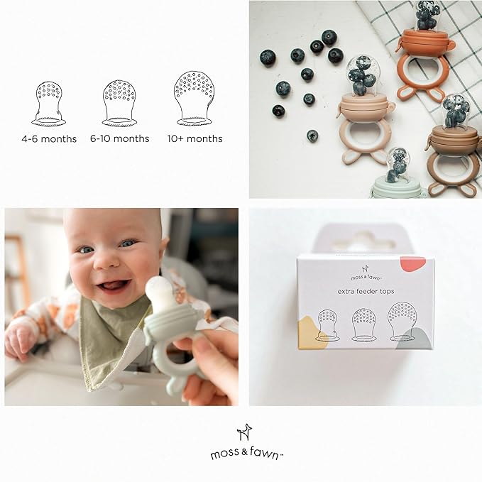 Moss and Fawn Extra Feeder Tops for The Forage Feeder - Soothing Silicone Frozen Breast Milk Popsicle & Baby Food Teething Toy, Pacifier Fruit Feeder & Teether - BPA, PVC & Phthalate-Free - One Color