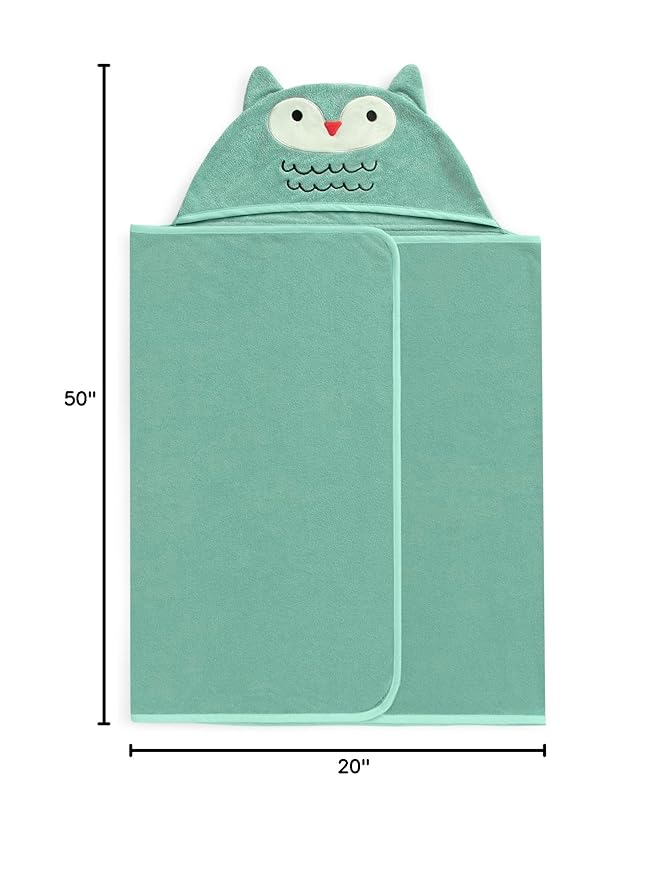 Delta Children Personalized Kids Hooded Bath Towel with Pockets - Super Soft and Absorbent- Great Gift for Boys and Girls, Light Teal Owl