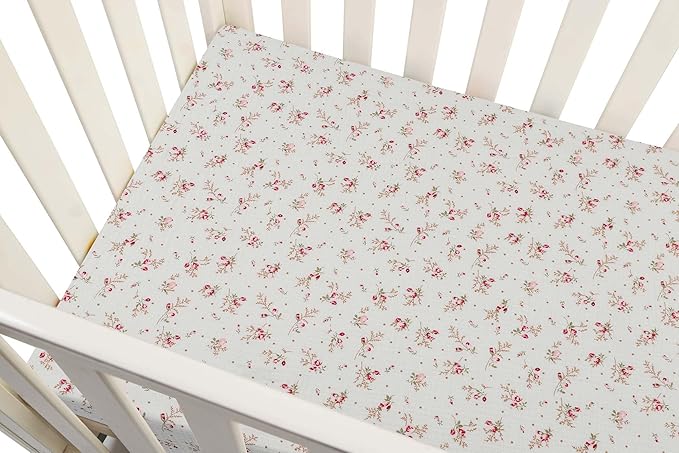 Onacosht Muslin Crib Sheets for Boys Girls, Soft Breathable 100% Cotton Baby Fitted Sheet 52" x 28" for Standard Toddler Crib Mattress, 2 Pack, Pink Blossom