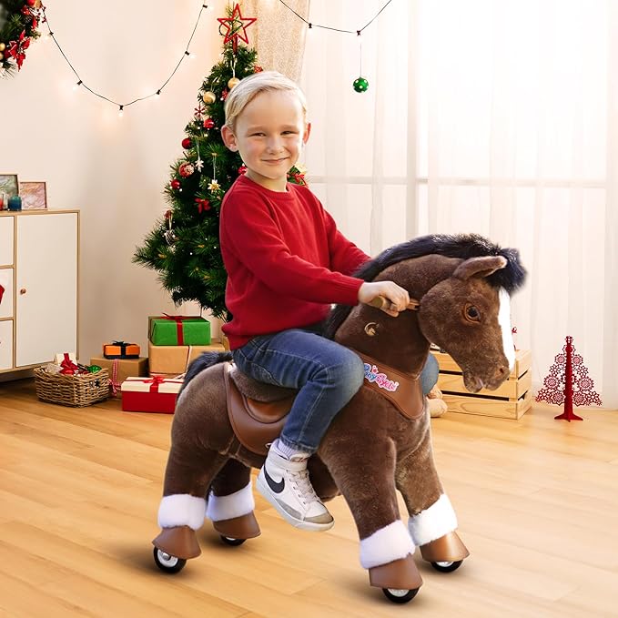 PonyCycle Horse Ride on Pony Advanced Model Y Plush Brown Riding Horse Toy for Children Size 4 for Ages 4-7, Rocking Horse, for Kids Plush Animal Pony Ride Y474
