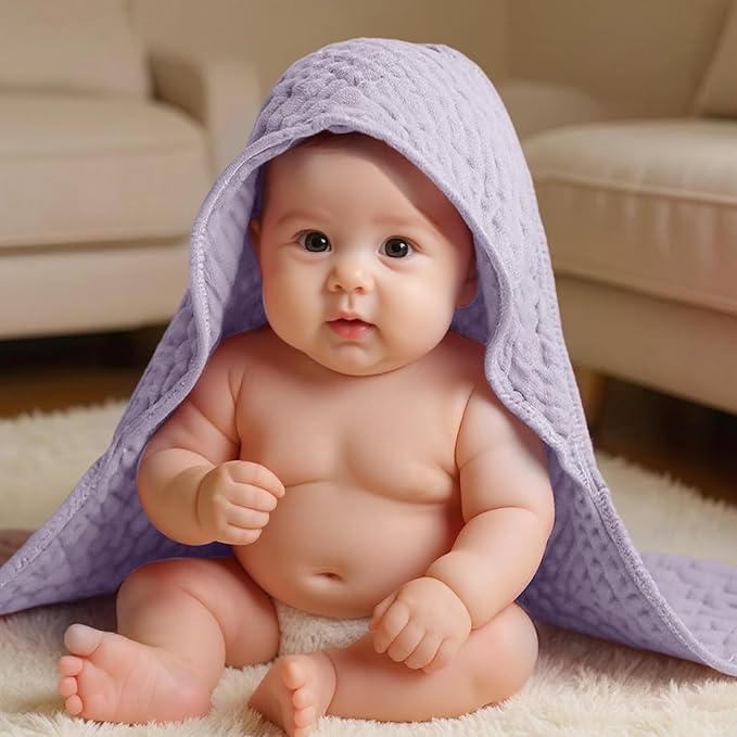 Peryiter 4 Pcs Muslin Hooded Baby Towels, 32"x 32" Cotton Newborn Bath Towel Muslin Infant Baby Blankets Absorbent Unisex Newborn Registry Gift Essentials for Girls Boys (Boho Colors)