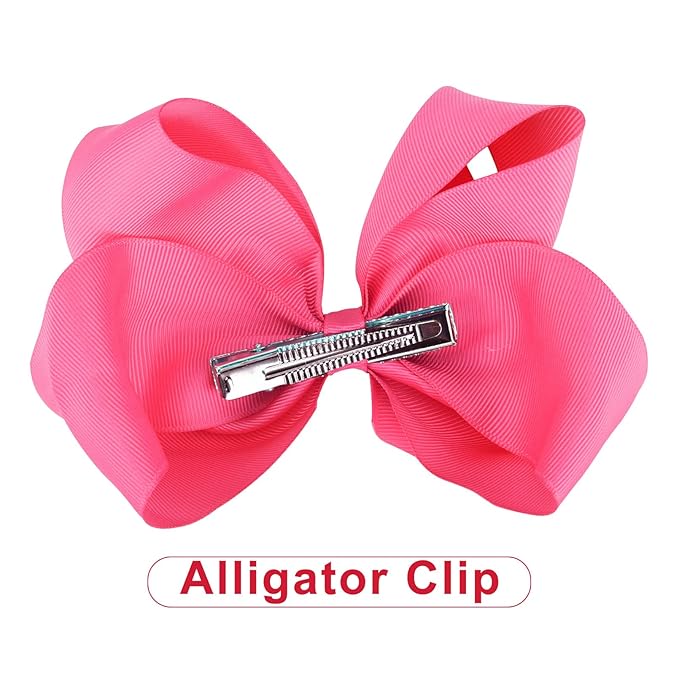 DEEKA 16 PCS 4" Hand-made Hair Bow Grosgrain Ribbon Solid Color Hair Bow Alligator Clips Hair Accessories for Little Teen Toddler Girls -Hot Pink