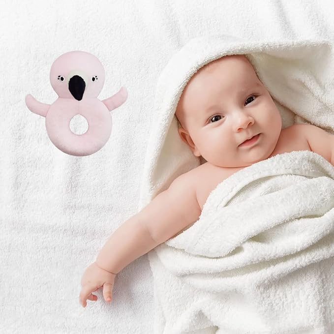 Baby Flamingo Soft Rattle Toy, Flamingo Plush Infant Shaker Rattle Easy-Grasp Stuffed Animal Toy, Gifts for Newborns Babies Toddlers Boys Girls, Pink, 5 Inches