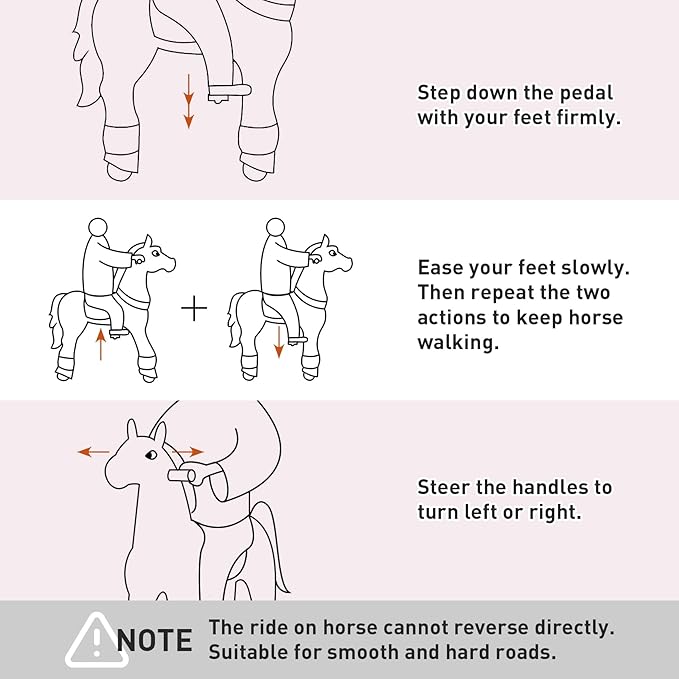 Ride on Horse Unicorn Toy for Kids Riding Horse Pony Rider Mechanical Cycle Walking Action Plush Animal for 4 to 9 Years, No Battery or Electricity,Max Load 165 LBS, Medium Size