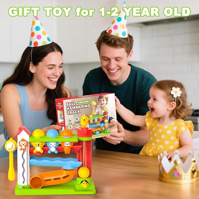 Ussybaby Toddler Musical Toys for 1+ Years Old Boy,Motor Skills Developmental Baby Toy 12-18 Months,Bilingual Toddler Learning Ball Drop Toy, Birthday Gift Toys for 1 2 Year Old Boys & Girls(Green)