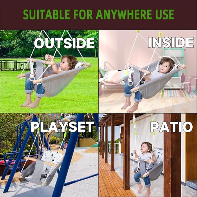 Baby Swing for Infants to Toddlers,Indoor Outdoor Wooden Hanging Swing Seat with Safety Belt and Mounting Hardware, Suitable for Ages Up to 3,Little Cloud