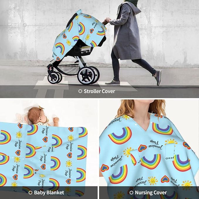 Personalized Baby Name Car Seat Covers for Girls,Nursing Custom Carseat Canopy for Babies Boy Winter Breastfeeding Cover Car Seat Canopies for Newborn Infant Toddler