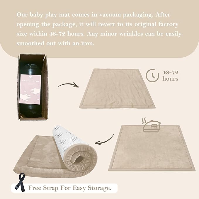 Baby Play Mat for Floor, 1.3"Thick Extra Large Cushioning Memory Foam Playpen Mat, Soft Coral Velvet Baby Crawling Mat with Non-Slip Backing for Toddlers,Infants,Kids,Yoga Mat (Khaki 79"×118"×1.3")
