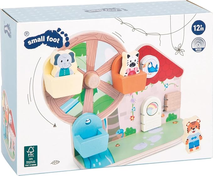small foot Jungle Friends FSC 100% Certified Wood Ferris Wheel Motor Toy with Cute Animal Figures for Children from 12 Months and Above