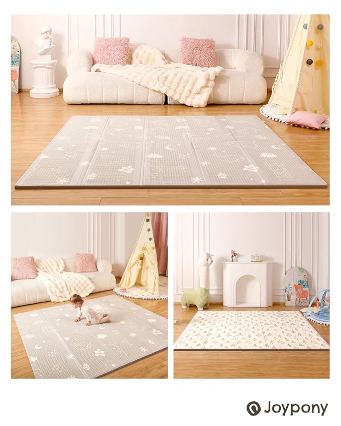 Joypony Baby Play Mat, 50 x 50 Inch Foldable Play Mats for Babies and Toddlers, Waterproof & Anti-Slip Portable Baby Floor Mat for Playpen with Travel Bag