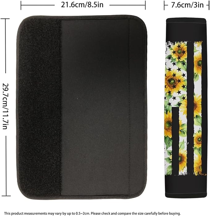 AFPANQZ 2 Pack American Flag Sunflowers Car Seat Belt Covers for Adults Safety Seatbelt Pad Cushion Adjustable Universal for Most Car Laptop Backpack Luggage Bag Straps Pads Patriotic Yellow
