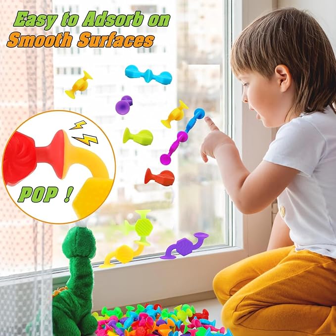 24 Pcs Bath Toys for Kids Ages 3+, Suction Cup Toys for Autistic Children, Stocking Stuffers Travel Window Stem Learning Toys, Bathtub Toys with Dinosaur Eggshell Storage