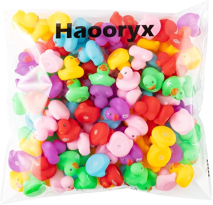 Haooryx Christian Mini Rubber Duck - 60Pcs Religious Cross Jesus Novelty Duck Squeak Bathtub Float Bath Toy for Church Event Classroom Reward Birthday Gift Religious Party Favor Easter Basket Stuffer