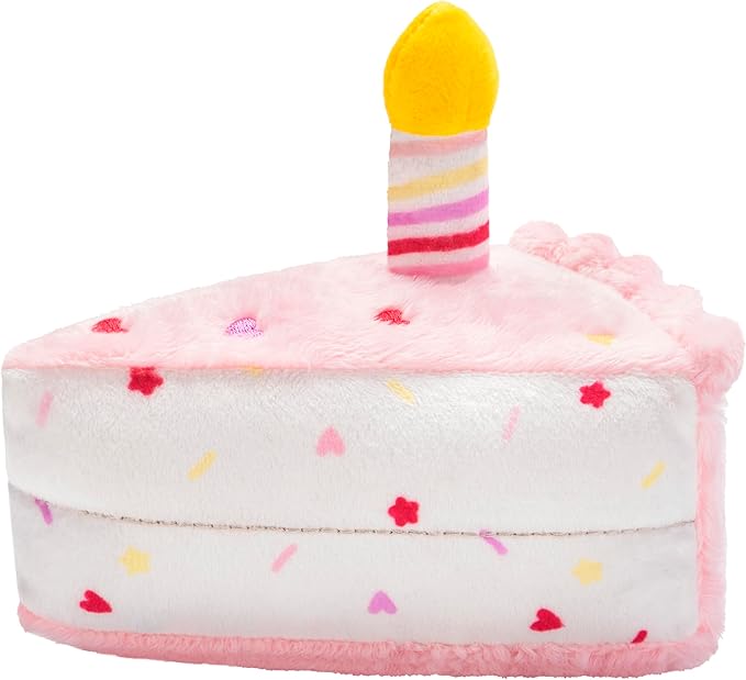 Magic Years Musical Light Up Plush Toy, Happy Birthday Cake Slice, 6 inches, Pink