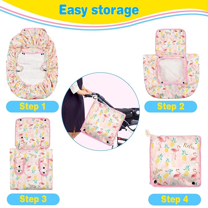 SMTTW Baby Car Seat Cover - Universal Fit, Snug, Breathable, Canopy for Boys/Girls, Ideal for All Seasons (Flamingo)