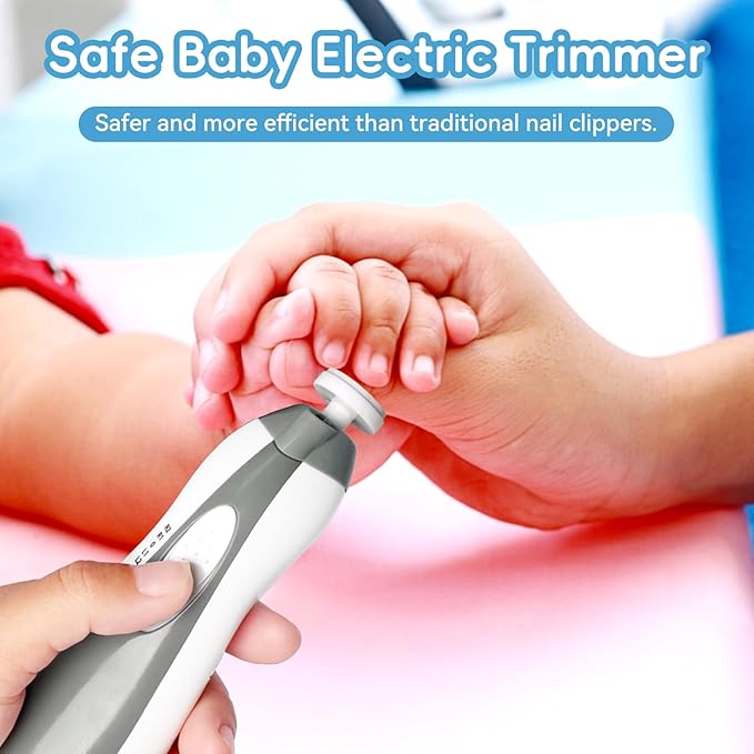 Baby Nail Trimmer Electric, 6 in 1 Baby Nail File Clippers Infant Grooming Kit Manicure Set for Toddler or Adults, Grey