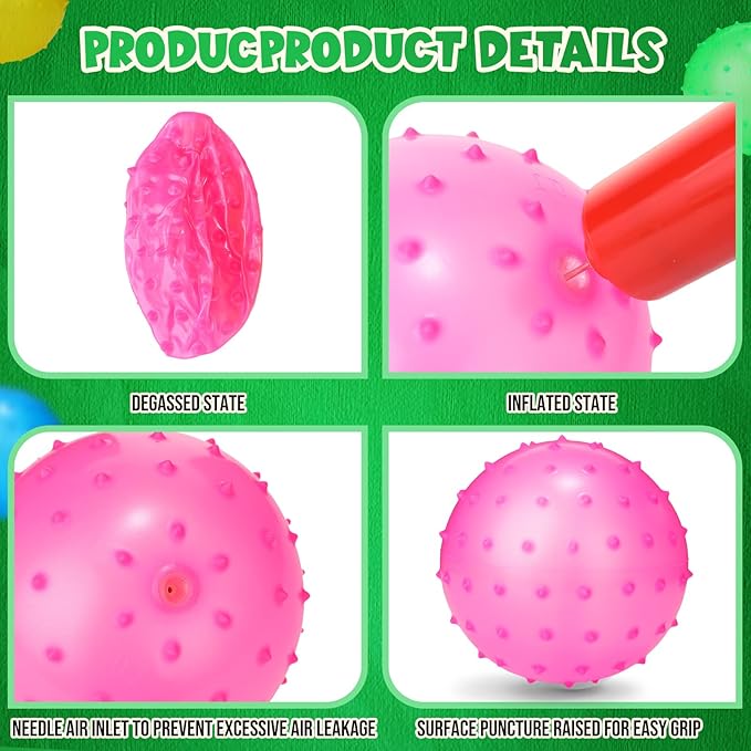 Jerify Knobby Balls Bouncy Spiky Sensory Ball Bulk Soft Inflatable Massage Stress Plastic Toy for School Party Play Indoor Outdoor