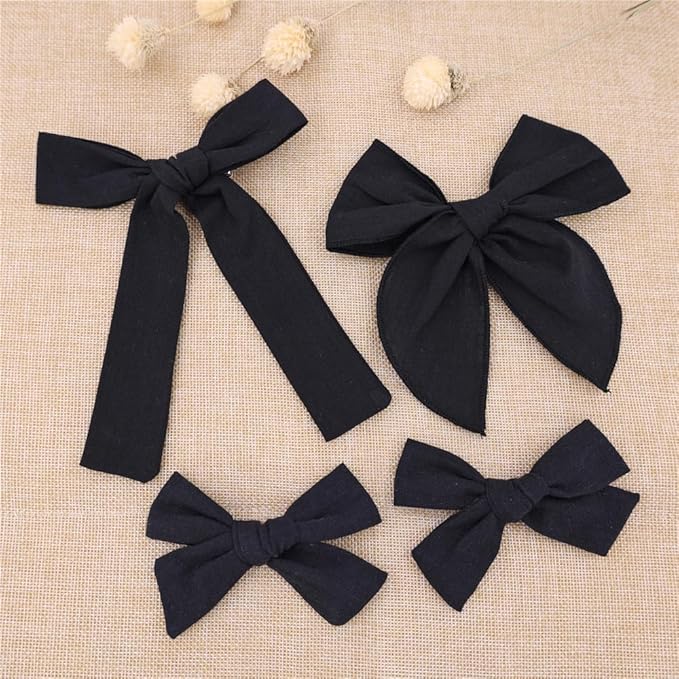 3 Styles Hair Bow Clips for Little Girls Toddler Baby Mom Women Hair Barrettes Accessories 4 Pcs Cotton Linen Bows Black
