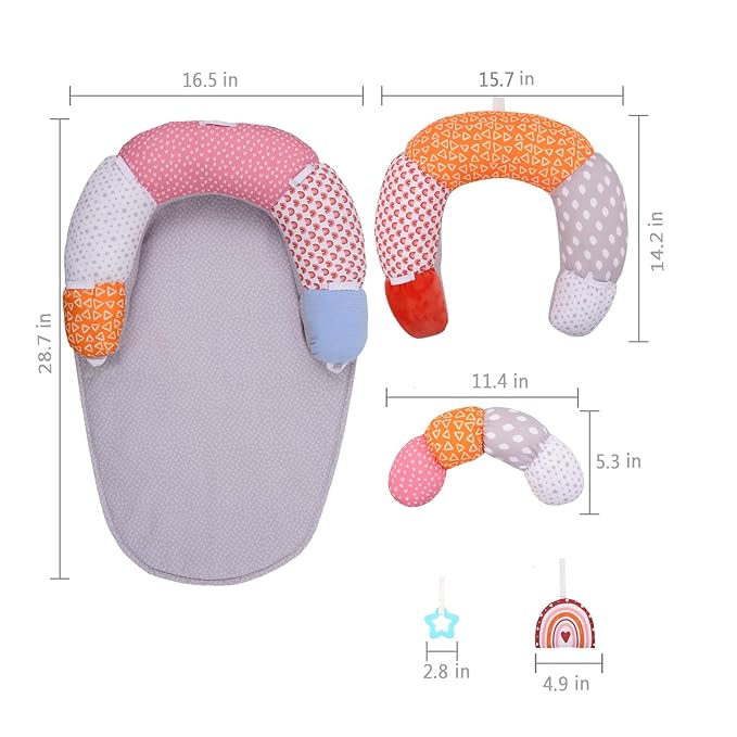 MIIMER 2-in-1 Tummy Time Baby Mat & Seated Support Pillow, Tummy Time Cushion with Detachable Support Prop and Toys, for Early Development Support for Newborns and Older Babies