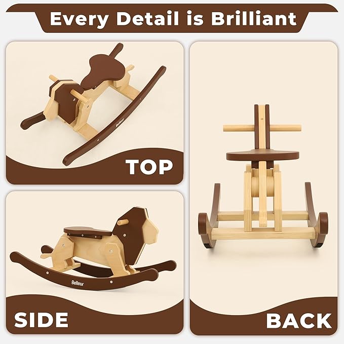 Belleur Rocking Horse for Kids 1-3 Years Old, Premium Wooden Rocking Toy for Toddlers for Indoor & Outdoor Activities, Baby Horse Riding Toy for Birthday & Visit Gifts