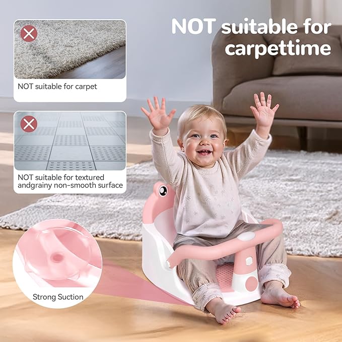 Baby Bath Seat for Babies 6 Months & Up - One-Handed Snap-On Armrest Baby Bath Chair | 4 Suction Cup Non-Slip Baby Bathtub Seat with Storage Bag | Ergonomic Infant Bath Seats for Baby Sitting Up Pink