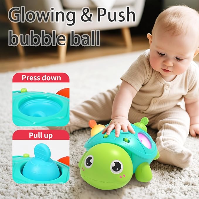 Baby Musical Crawling Toys 6 to 12 Months, Infant Turtle Light Up Toy for Teething Fine Motor Sleep Aid, Baby 7 8 9 10 11 Months 1 Year Old Boy Girl Gift