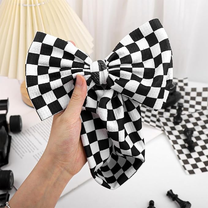 YanJie 7’’ Checkered Bow for Baby Girl Racing Bows Plaid Headbands for Newborns Infants Toddlers Two Fast Birthday Girls Hair Accessories