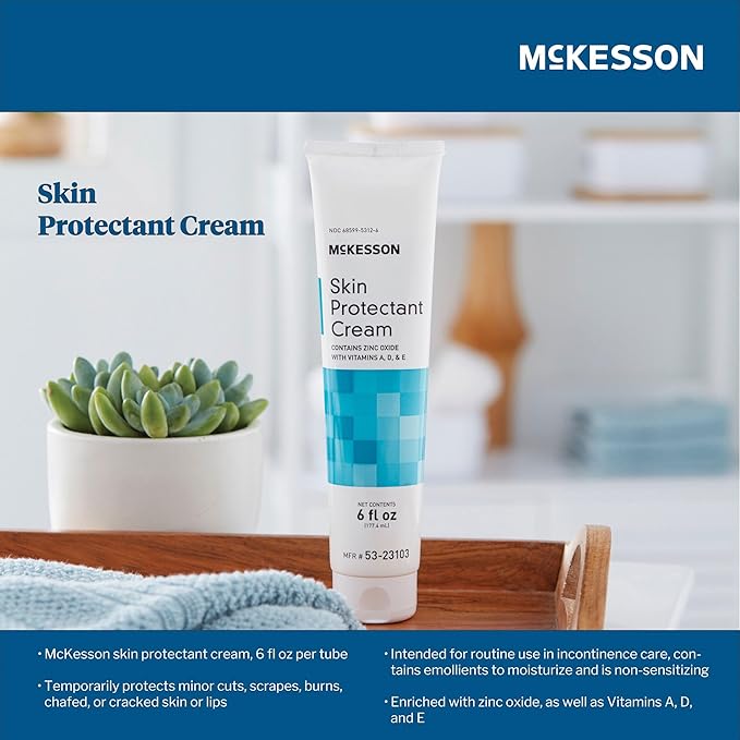 McKesson Vitamin A & D Skin Protectant Cream with Zinc Oxide - Incontinence Barrier Cream, Diaper Rash, Healing Dry and Cracked Skin - 6 oz, 24 Count