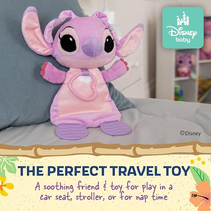 Kids Preferred Disney Baby Lilo and Stitch Angel Teether Plush Toy Crinkle Cloth for Newborn Baby Boys and Girls 10 inches