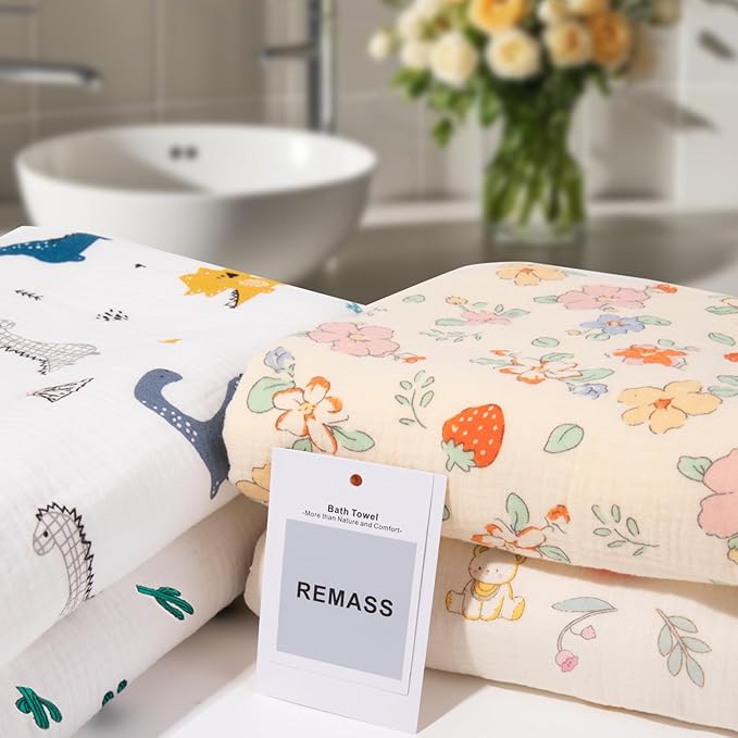 Hooded Towel Muslin Hooded Towel Made from Organic Cotton 6-Layer Cotton Bath Towel, Soft Bath Towels 25x51inches for Toddler Baby Kids Cactus