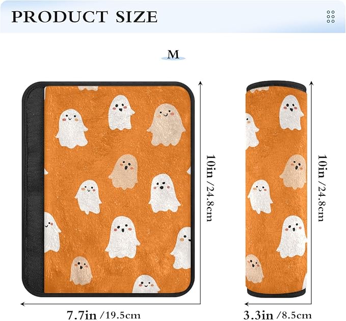 2 Pack Seatbelt Covers Seat Belt Cover Pad for Adults Boys Girls Car Seat Strap Covers Pads Cushion Universal Shoulder Strap Pad Protector for Backpack Camera Bag 6.5 Inch Halloween Ghosts Orange