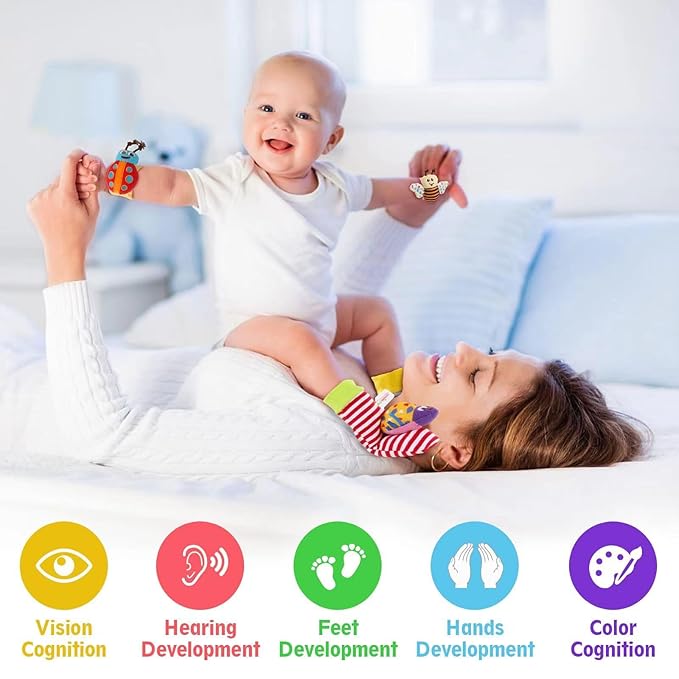 Infant Toys Wrist Rattle Baby Hand Rattle Watch with Socks with Rattle Bell Paper Plush Toy