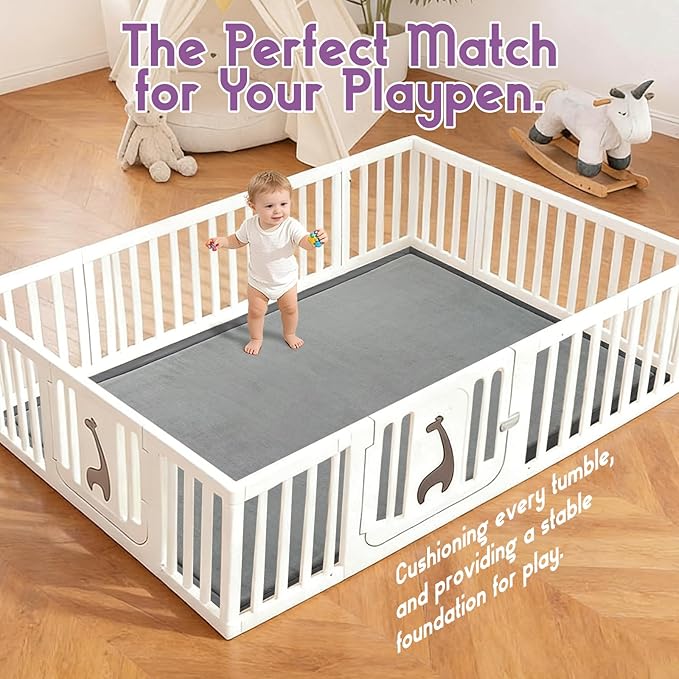 Baby Play Mat for Floor, 1.3 Inch Thick Memory Foam Tummy Time Mat with Non Slip Backing, Soft Coral Velvet 59X71 Inch Playpen Mat Crawling Tatami for Infants Toddlers Kids, Dark Gray