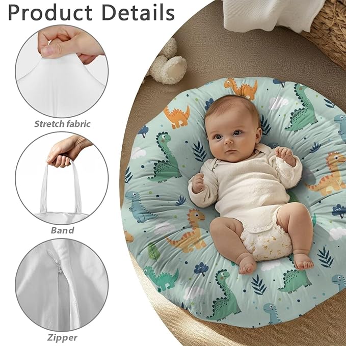 Green Cartoon Dinosaur Baby Lounger Cover Removable Soft Comfortable Slipcover for Infant Lounger Pillow Cover Easy to Use and Dustptoof
