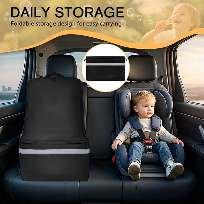 LARIPOP Car Seat Travel Bag for Airplane, Universal Gate Check Car Seat Bag, Padded Backpack with Waist Belt, Reflective Strips & Protective Feet, Fits Infant Convertible Booster Seats, Black