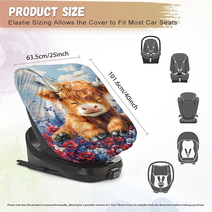 XYZCANDO Highland Cow Child Car Seat Cover Cartoon Car Seat Covers for Babies Replacement Car Seat Protector for Child Car Seat Portable Car Seat Sun Cover for Baby Gift for Birthday