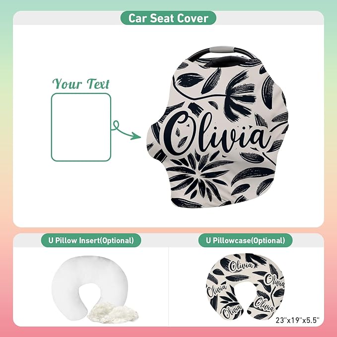 Custom Car Seat Covers for Babies - Breathable Baby Car Seat Cover for Girls Boys, Kick-Proof Newborn Carrier Canopy Stretchy Stroller Cover for 4 Seasons Black Printing