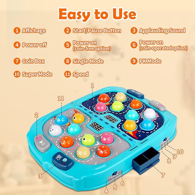 WAYKEE Whack a Game Mole, Toys for 3 4 5 6+ Year Old Boys Girls, Whack a Game for Kids, Gifts for 3-12 Year Old Boys Girls, Interactive Educational Toys with Double Hammers Sound and Light