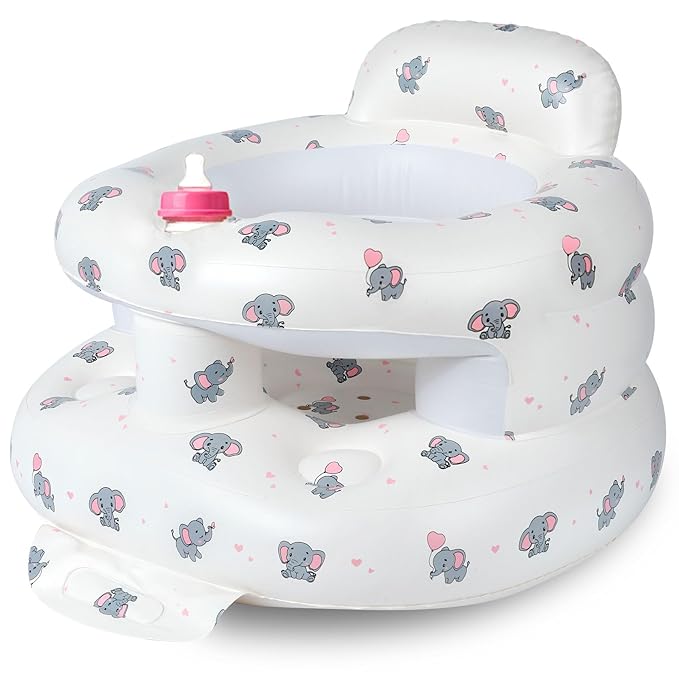 Inflatable Baby Seat for 3-36 Months, Baby Seats for Infants for Sitting Up with Back Support Built in Air Pump, Surround Sit Me Up Floor Seat for Baby Chair for Learning Sit, Feeding (Elephant)