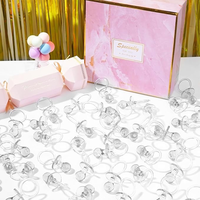 36 Pieces Acrylic Pacifiers for Baby Shower Games, 2.5'' Baby Shower Pacifiers, Bulk Pacifier for Hunt Games, Gender Reveal Table Scatter, Party Favors Decoration(Clear)