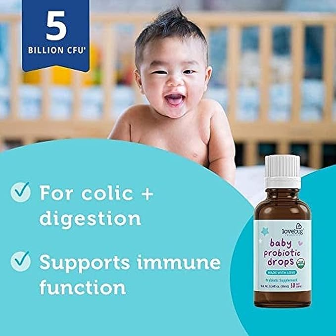LOVEBUG Award Winning USDA Organic Probiotic for Infants & Babies 0-12 Months | Helps w/Colic, Reflux, Diarrhea, Constipation & Gas | Multi-Strain 5 Billion CFU | Liquid Drops (60 Days Supply) - 20ml