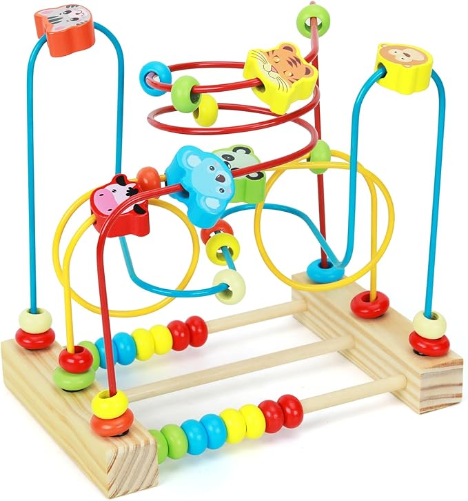 QZMTOY Bead Maze Toy for Toddlers Wooden Bead Toys Colorful Roller Coaster Preschool Educational Toys for Kids Classic Birthdday Gift for Toddlers Baby Infant Boys Girls…
