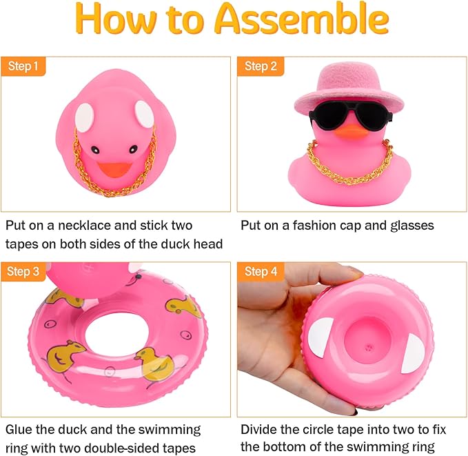 wonuu Car Accessories Rubber Ducks Dashboard Decorations Rubber Duck Pink Accessories Dashboard Duck Car Decorations Car Ducks for Dashboard Car Duck Car Dashboard Decorations, BG-red-tophatred