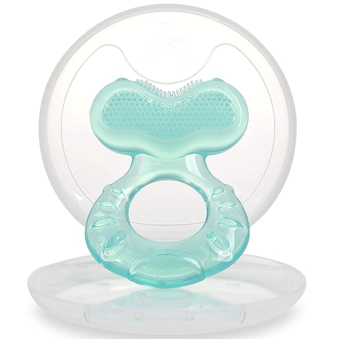 Nuby Silicone Teethe-EEZ Teether with Bristles, Includes Hygienic Case, Aqua (Pack of 1)