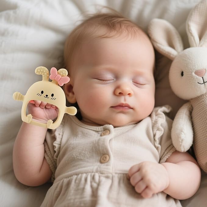 Chuya Easter Teether Toys Bunny,Teething Mittens for 0-12 12-24 Months Baby Infant Textured BPA-Free Silicone Chew Toys Soothe Sore Gums