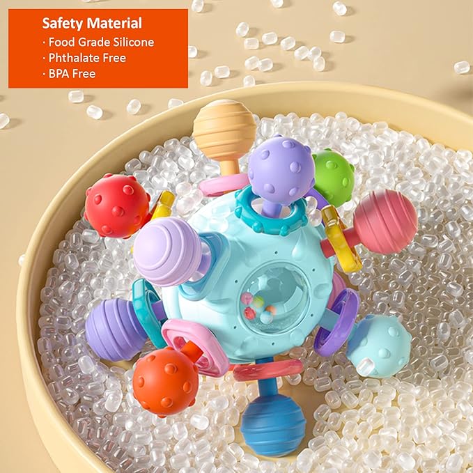 Baby Sensory Teething Toys - Baby Teether & Rattle - Gifts for Infant Newborn Boys Girls 0 3 6 9 12 18 Months - Toddler Montessori Educational Learning Toys