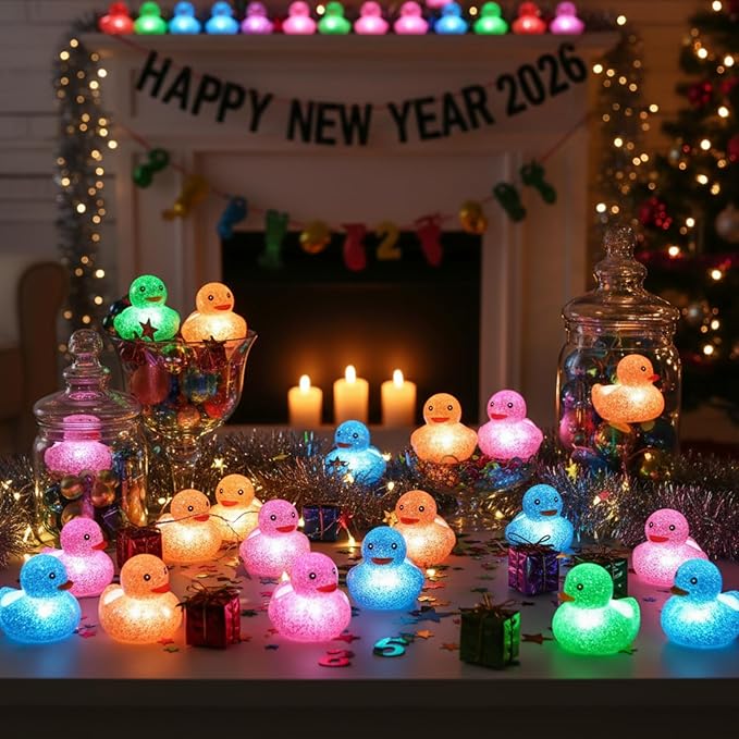 Deekin LED Light Up Rubber Duck 2'' Mix Color Cute Small Ducks Glow Toy for Duck Birthday Party Baby Shower Supplies Party Favors Decor Creative Gift Classroom Prizes(24 Pcs,Fresh)