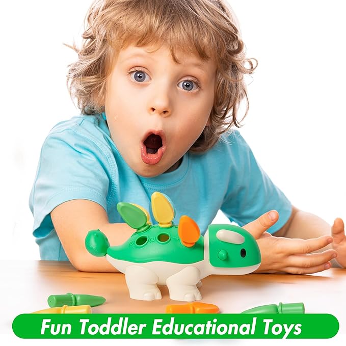 Hirger Spike The Fine Motor Dinosaur: Montessori Baby Sensory Toys for Toddlers 1-3, Preschool Learning Educational Activities, 12+ Months Old Birthday Gift