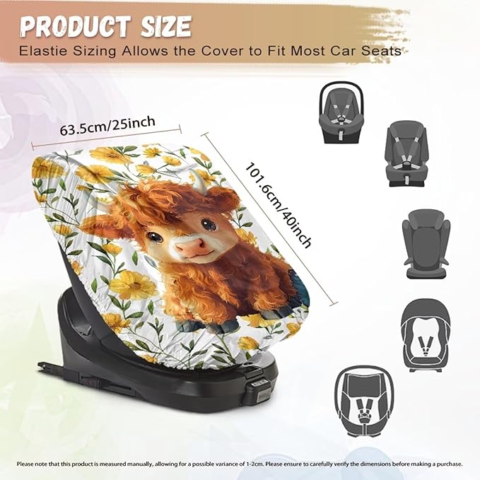 XYZCANDO Highland Cow Car Seat Cover Baby Travel Cartoon Western Car Seat Covers for Babies Girls Waterproof Car Seat Protector for Child Car Seat Novelty Car Accessories Gift for Holiday