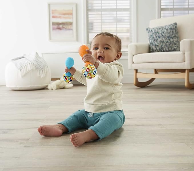 Fisher-Price Baby Playmat Deluxe Kick & Play Piano Gym & Maracas with Smart Stages Learning Content Baby Newborn Toys Rattle 'n Rock Maracas